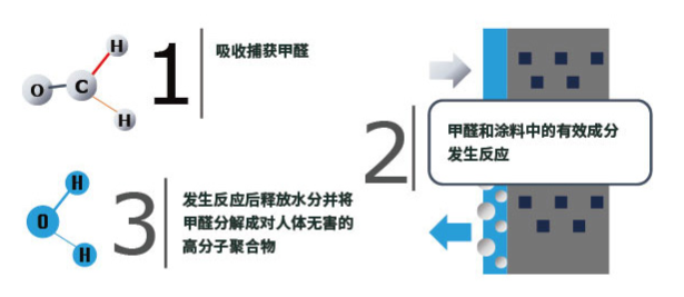 甲醛杀手美爵士净醛抗裂全效在漆膜干燥的情况下,可以释放出能够持续与甲醛反应的功能成份